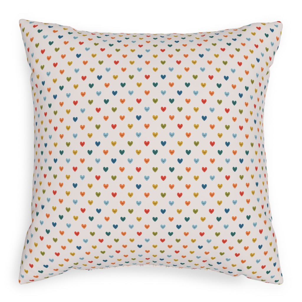 Cute Colored Hearts - Multi Pillow, Woven, Beige, 20x20, Single Sided, Multicolor