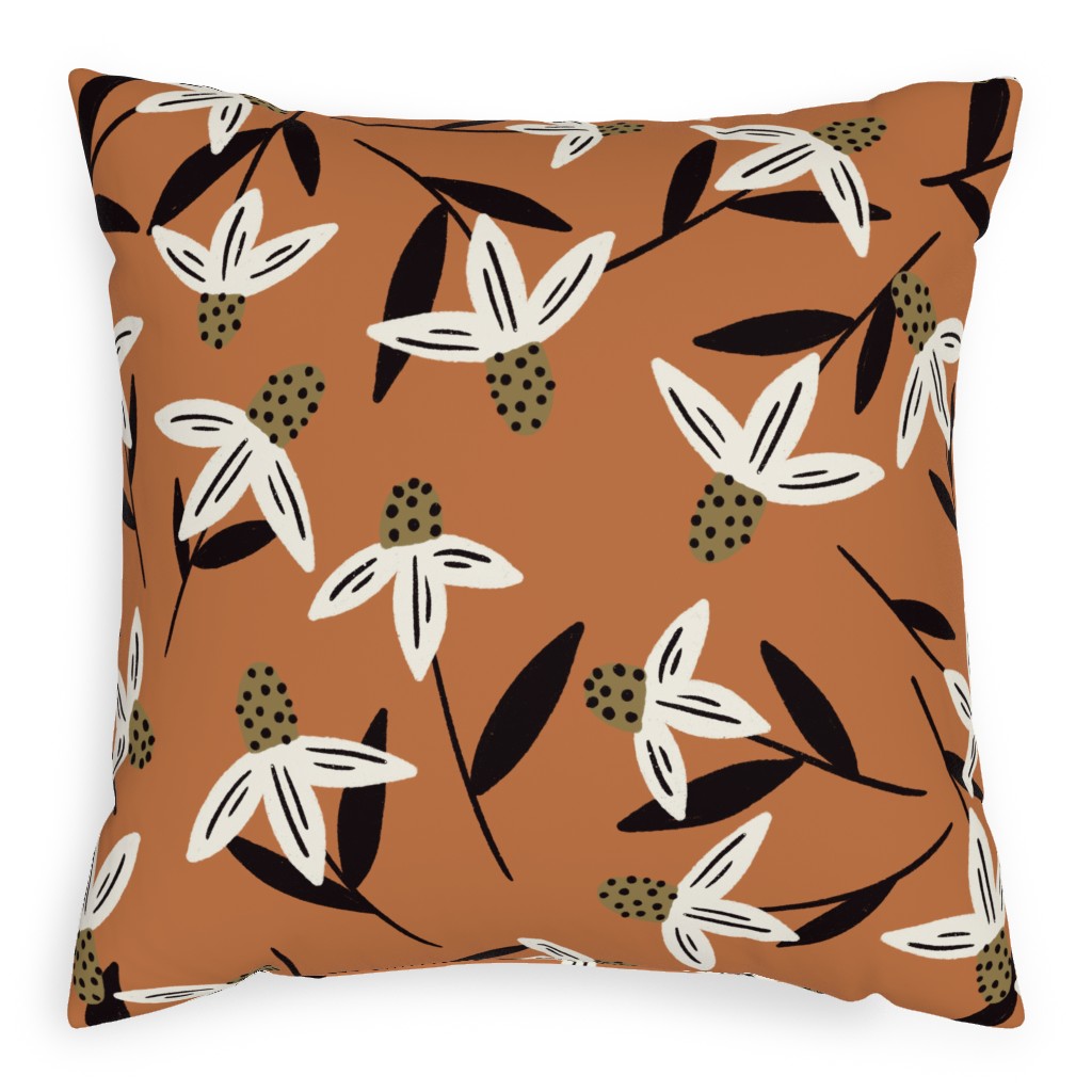 Daisy - on Orange Pillow, Woven, Beige, 20x20, Single Sided, Orange, Orange