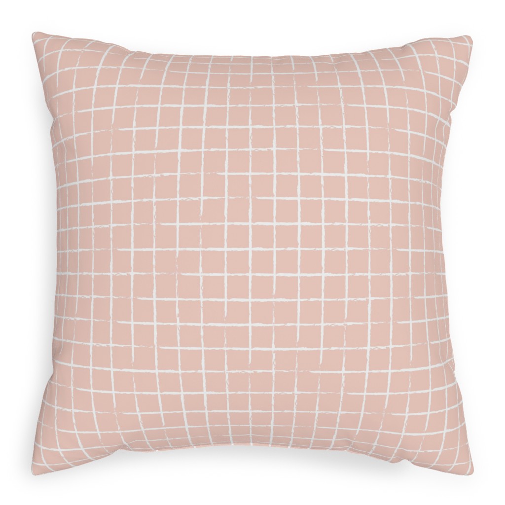 Minimalist Distorted Grid Pillow, Woven, Beige, 20x20, Single Sided, Pink