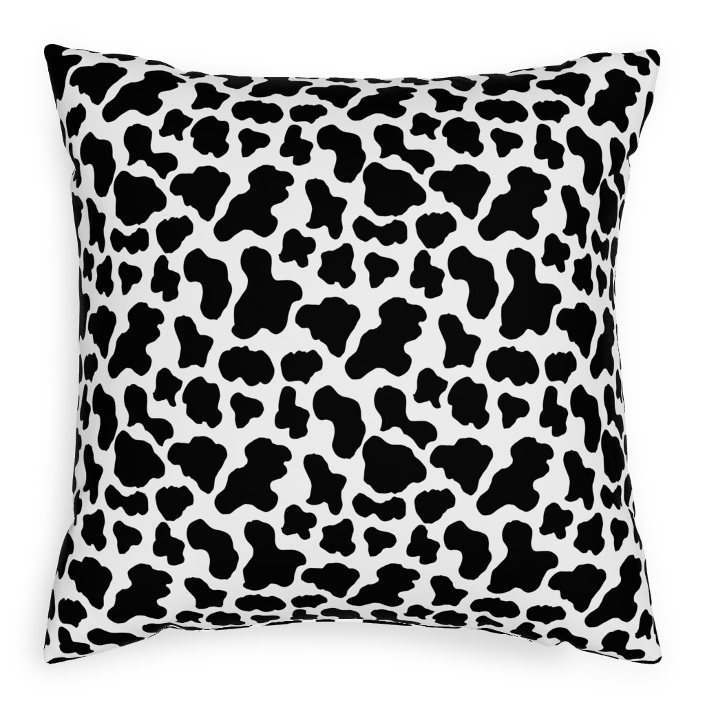 Cow Print - Black and White Pillow, Woven, Beige, 20x20, Single Sided, Black, Black