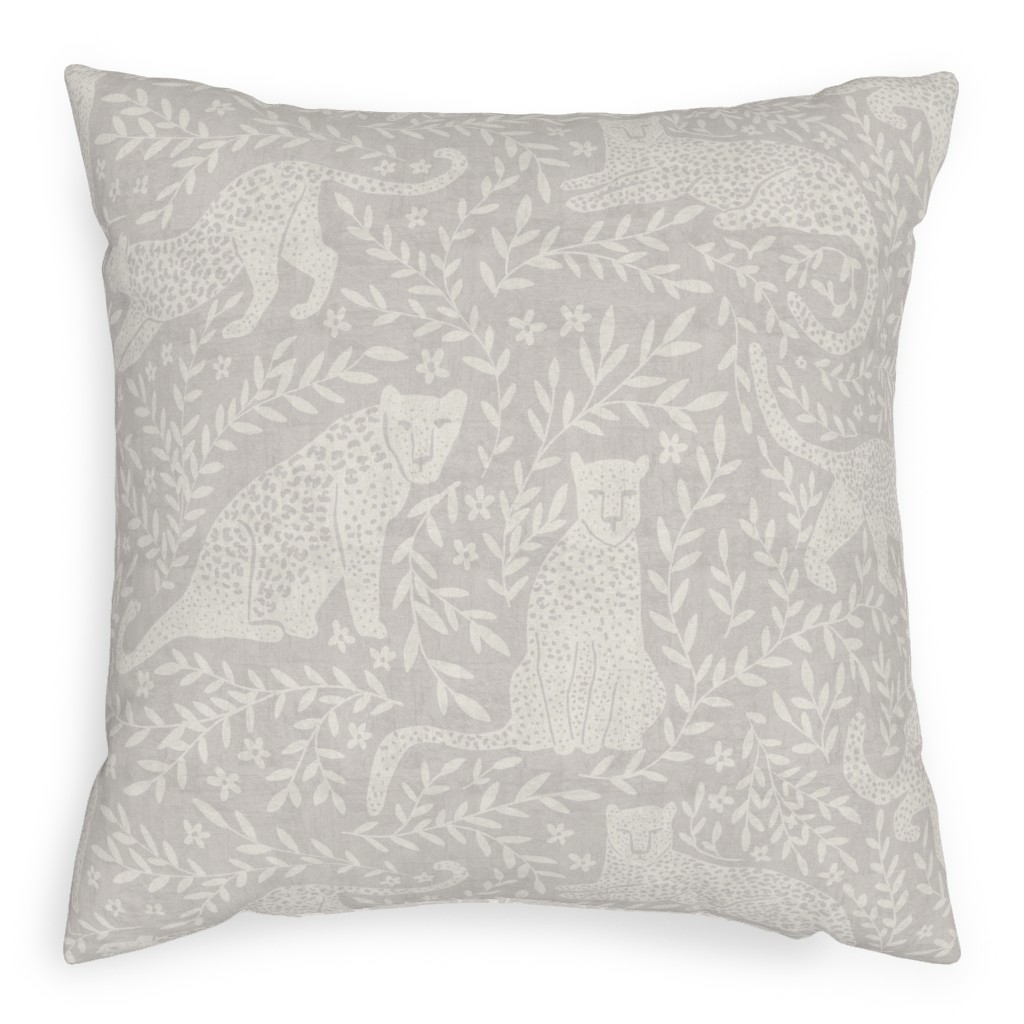 Jungle Cat Pillow, Woven, Beige, 20x20, Single Sided, Beige, Silver Lining