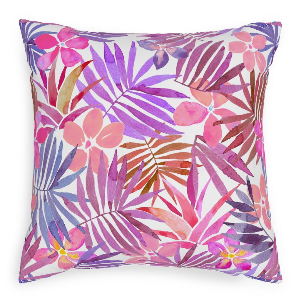 Watercolor Tropical Vibes Pillow, Woven, Beige, 20x20, Single Sided, Pink