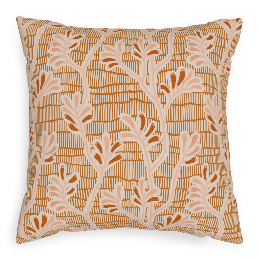 Kangaroo Paw - Floral Pillow, Woven, Beige, 20x20, Single Sided, Pink, Bright Pink