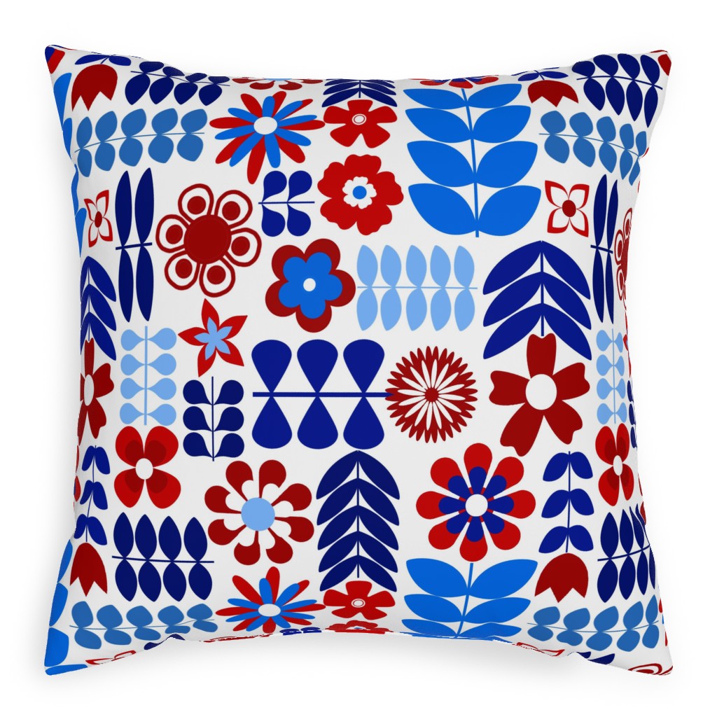 Patriotic Flowers - Red, White and Blue Pillow, Woven, Beige, 20x20, Single Sided, Multicolor