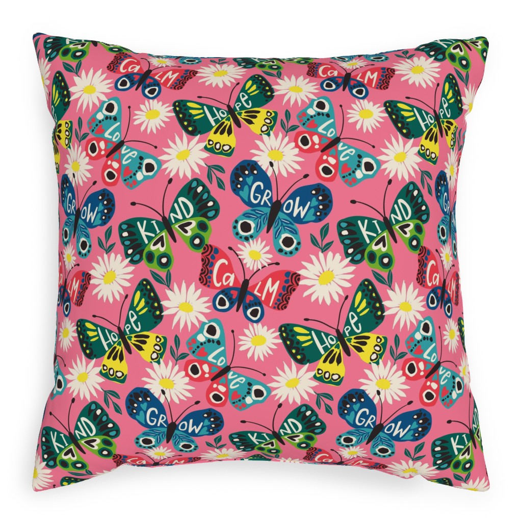 Garden Butterfly - Multi Pillow, Woven, Beige, 20x20, Single Sided, Multicolor