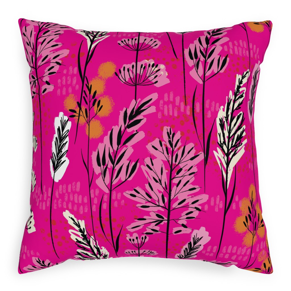 Wild Grasses on Pink Skies Pillow, Woven, Beige, 20x20, Single Sided, Pink