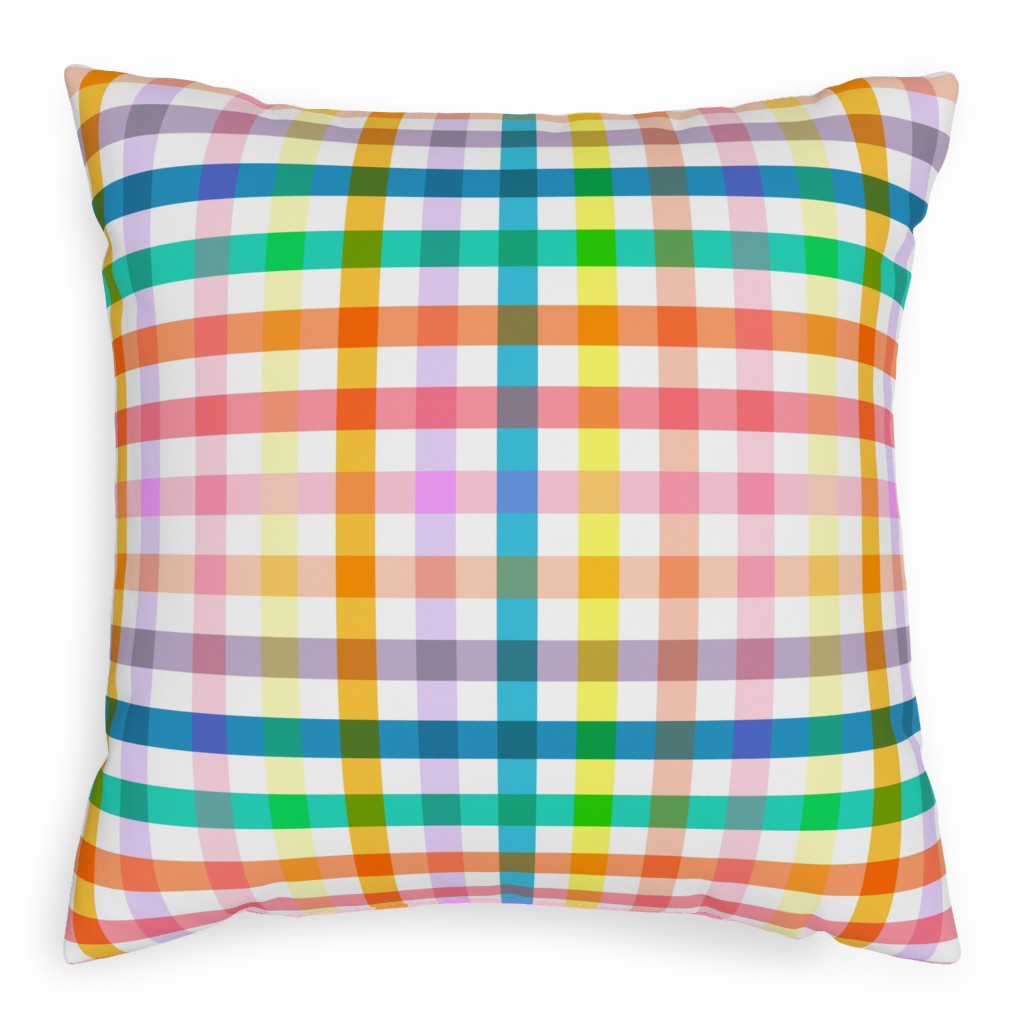 Summer Joyful Picnic Gingham - Multi Pillow, Woven, Beige, 20x20, Single Sided, Multicolor
