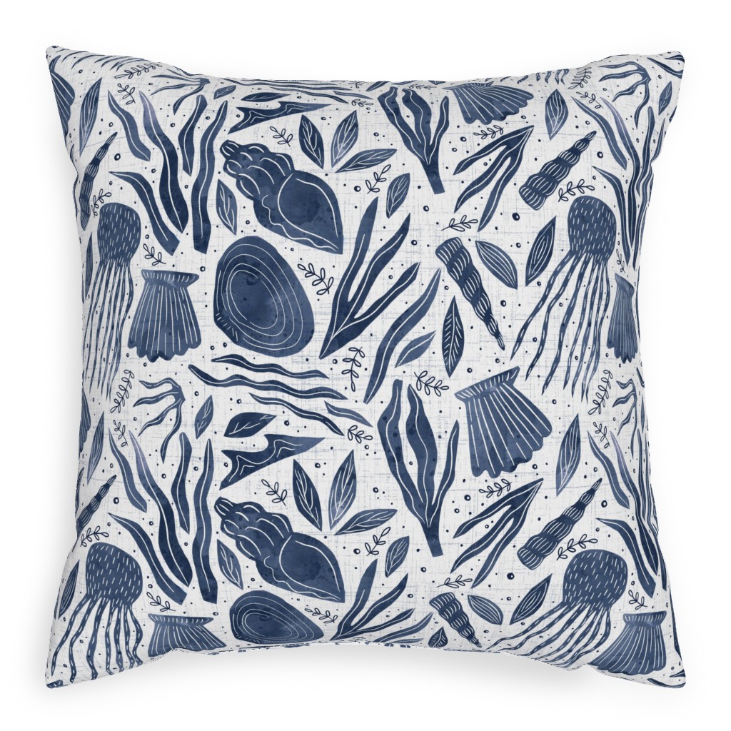 Sea Shells - Navy Pillow, Woven, Beige, 20x20, Single Sided, Blue