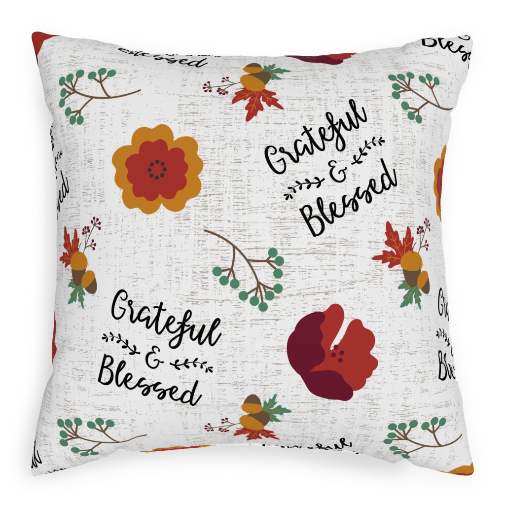 Grateful and Blessed - Multi Pillow, Woven, Beige, 20x20, Single Sided, Multicolor