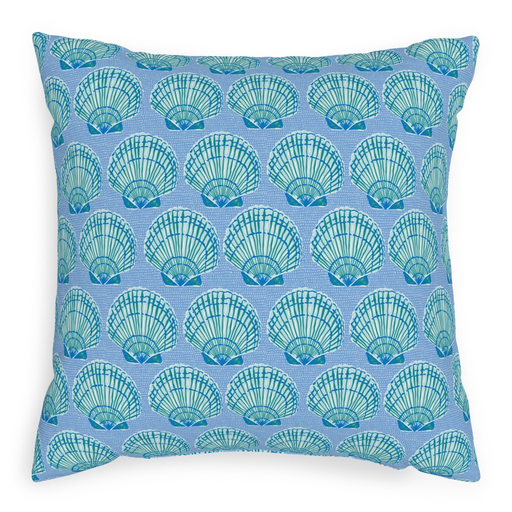Clams - Blue Pillow, Woven, Beige, 20x20, Single Sided, Blue