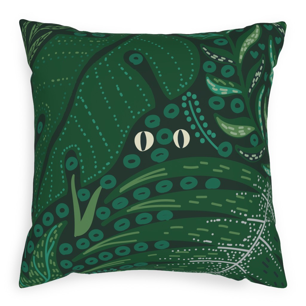 Hiding in Moody Tropical Leaves - Green Pillow, Woven, Beige, 20x20, Single Sided, Green, Classic Green