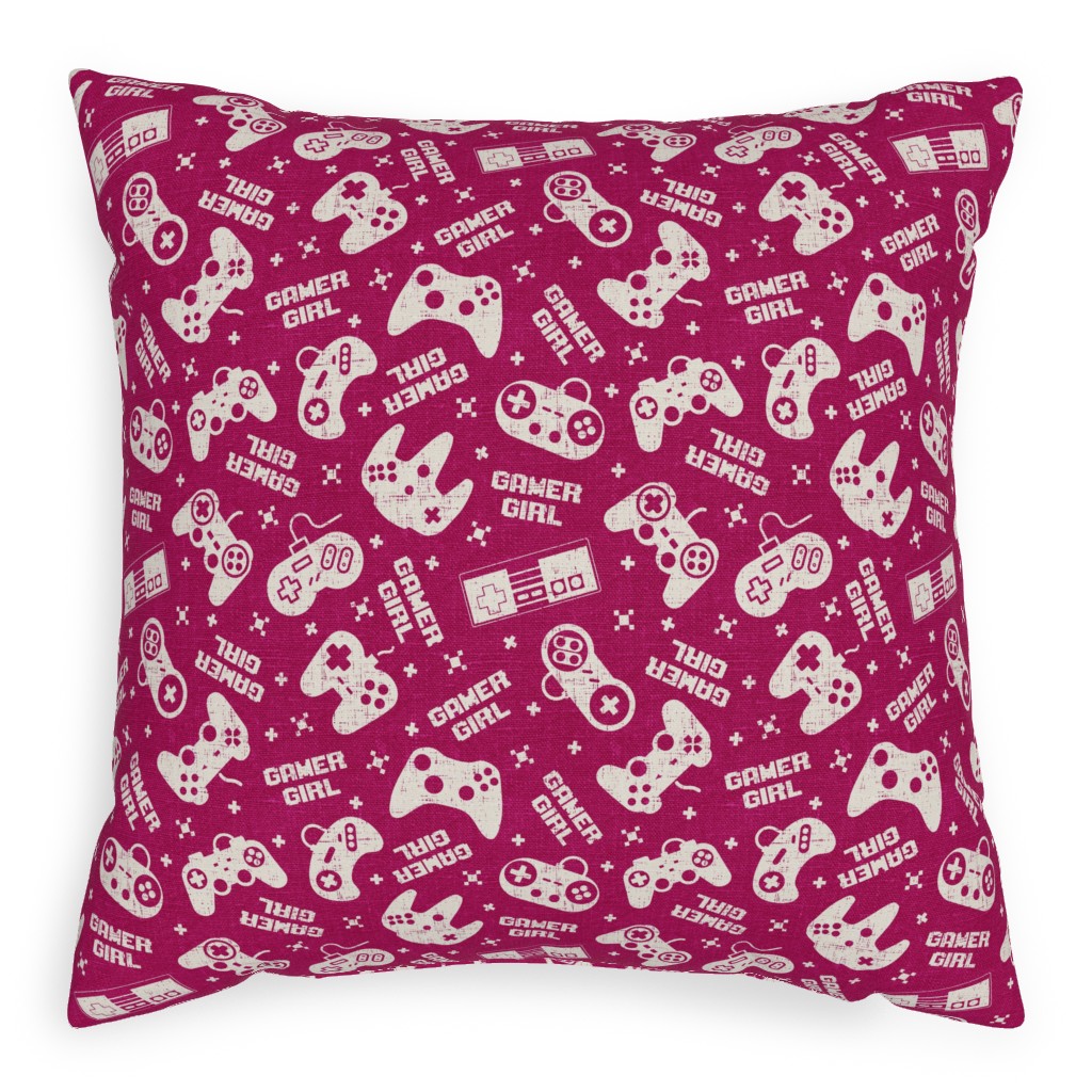 Gamer Life Pillow, Woven, Beige, 20x20, Single Sided, Pink, Summer Plum