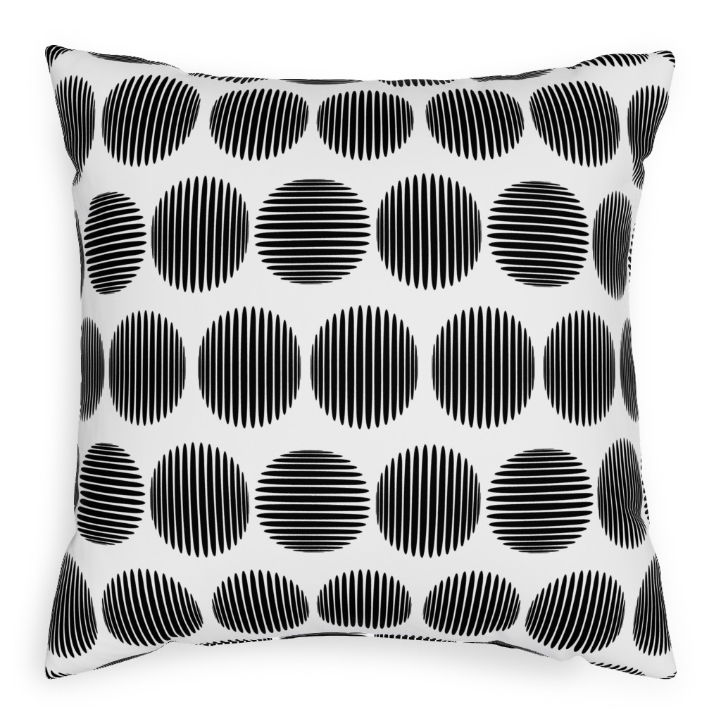 Tossed Spheres - Black and White Pillow, Woven, Beige, 20x20, Single Sided, Black