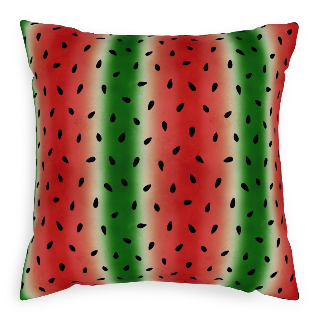Watermelon Stripes Distressed - Red and Green Pillow, Woven, Beige, 20x20, Single Sided, Multicolor