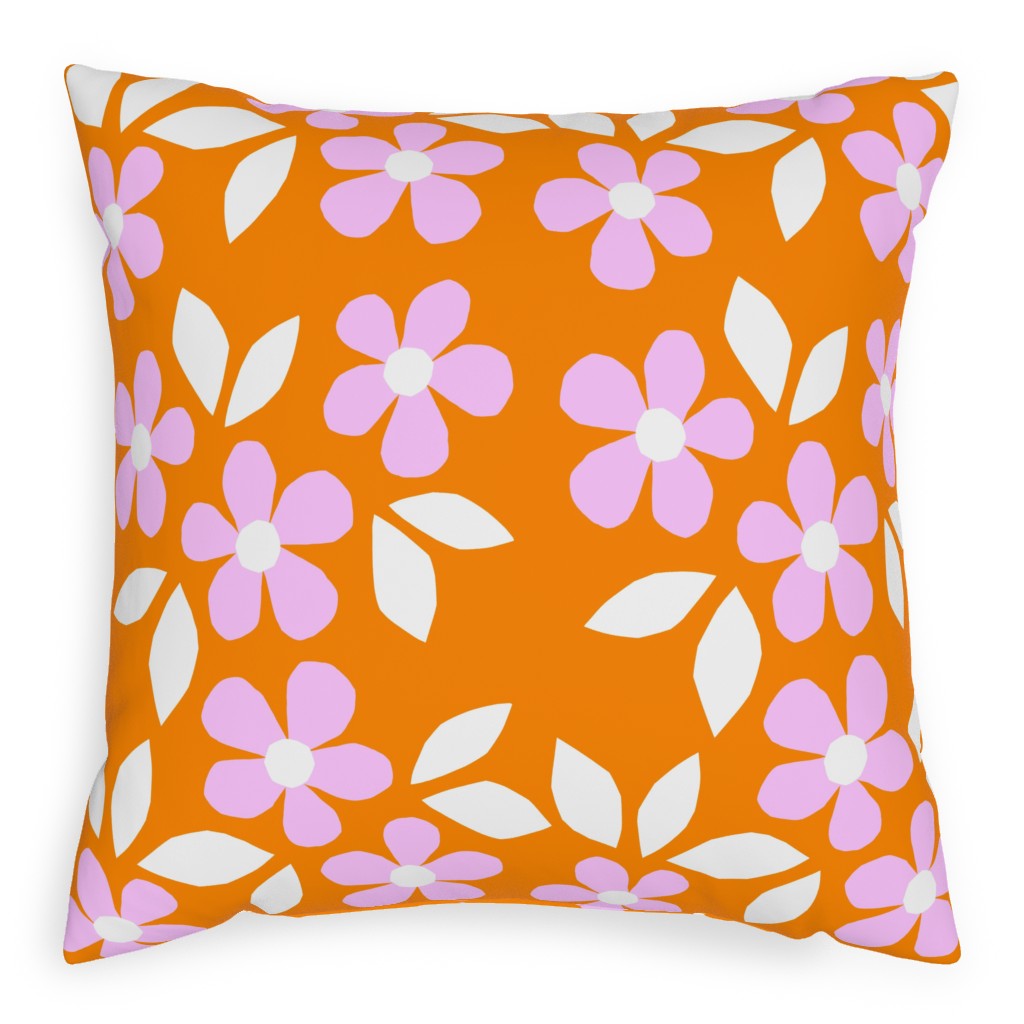 Bloom Happy Floral - Multi Pillow, Woven, Beige, 20x20, Single Sided, Pink, Bright Pink