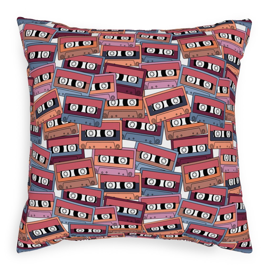 Retro Audio Tape Cassette Pillow, Woven, Beige, 20x20, Single Sided, Multicolor, Mauve