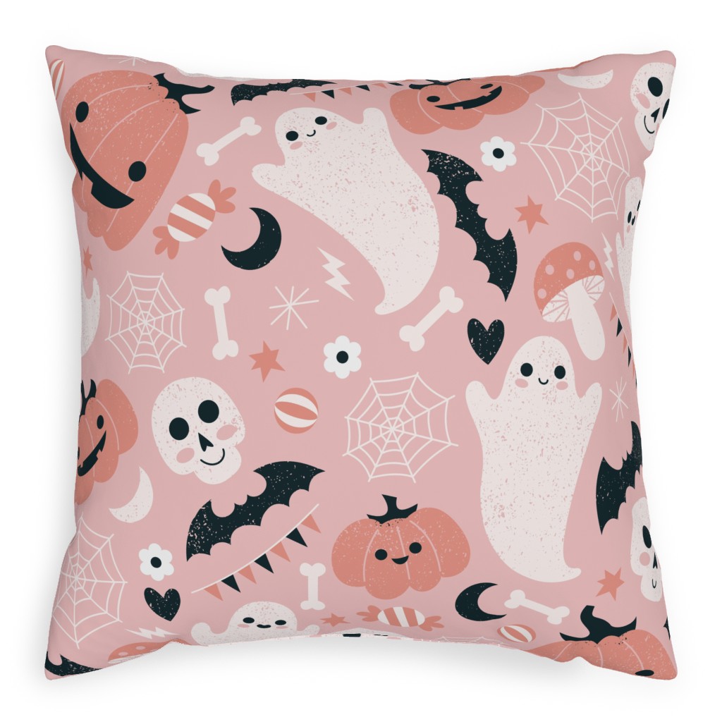Non-Spooky Halloween - Pink Pillow, Woven, Beige, 20x20, Single Sided, Pink, Bright Pink