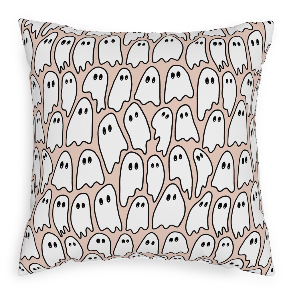 Ghosted Ghosts Pillow, Woven, Beige, 20x20, Single Sided, Pink