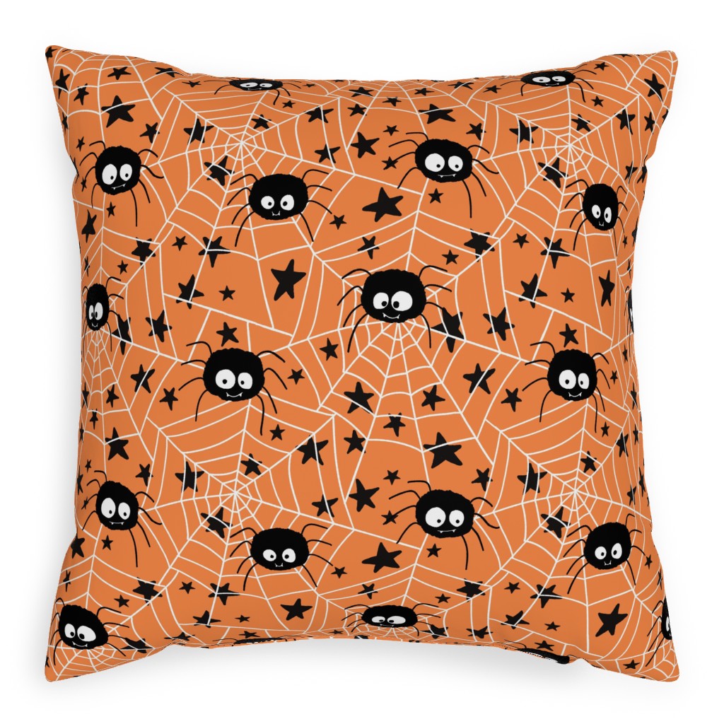 Cute Hand-Drawn Spider Halloween - Orange Pillow, Woven, Beige, 20x20, Single Sided, Orange, Orange