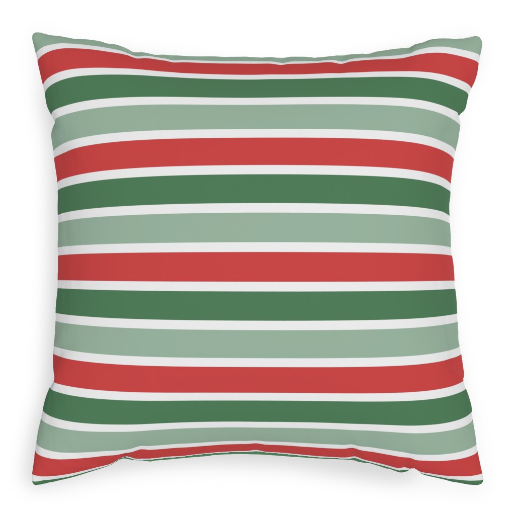 Christmas Cozy Stripe - Red and Green Pillow, Woven, Beige, 20x20, Single Sided, Multicolor
