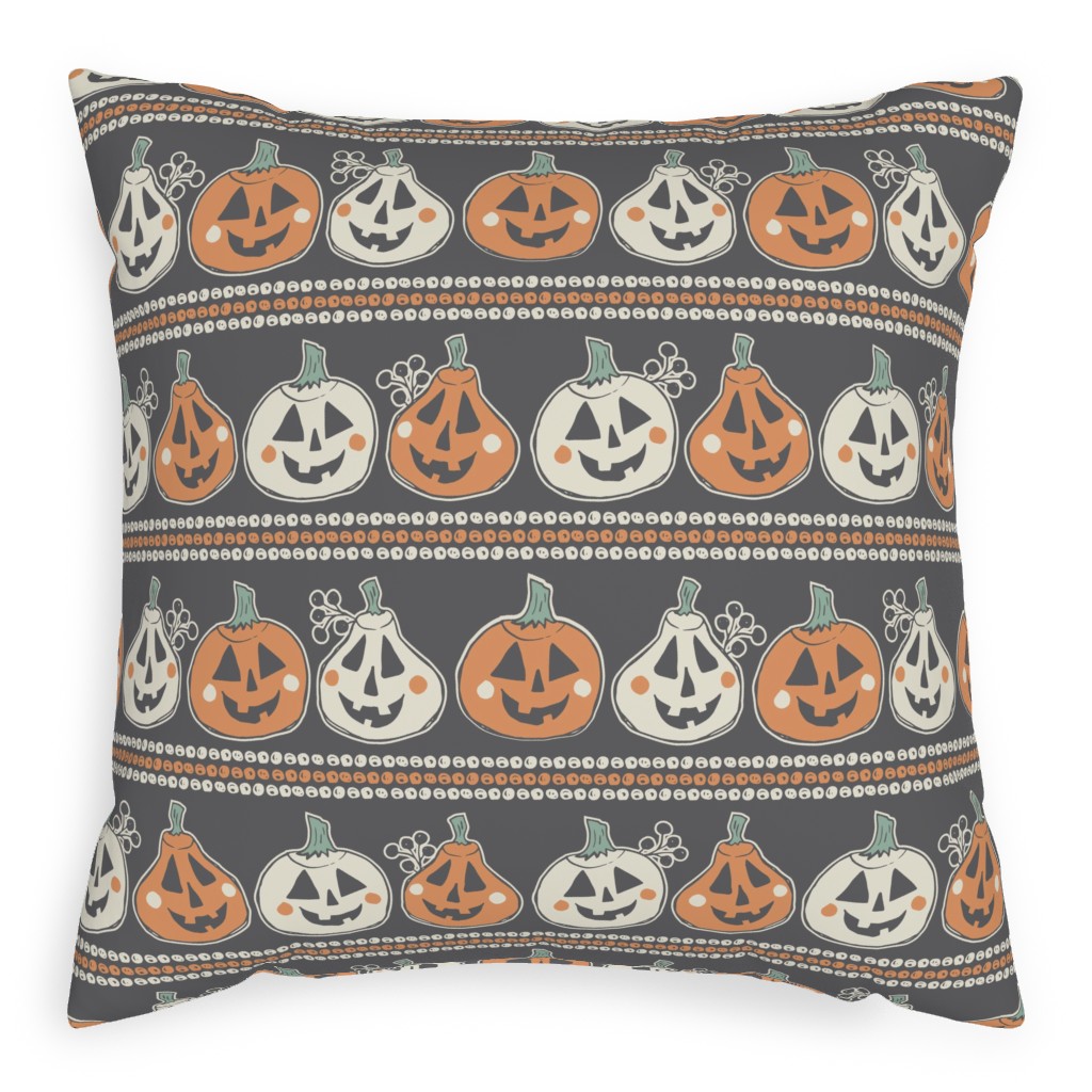 Happy Pumpkins - Multi Pillow, Woven, Beige, 20x20, Single Sided, Multicolor