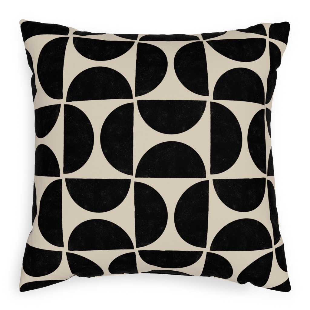 Half Moons - Black and Cream Pillow, Woven, Beige, 20x20, Single Sided, Beige