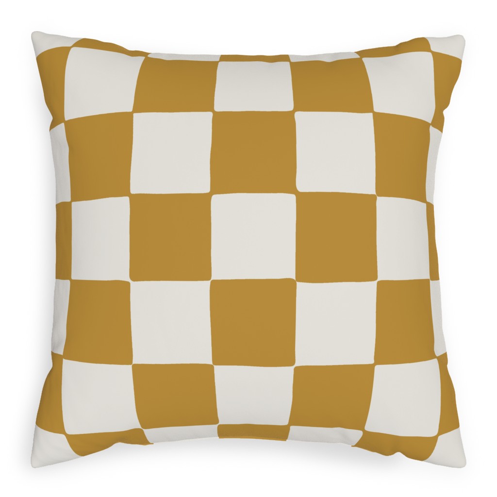 Retro Checker Checkerboard Pillow, Woven, Beige, 20x20, Single Sided, Yellow
