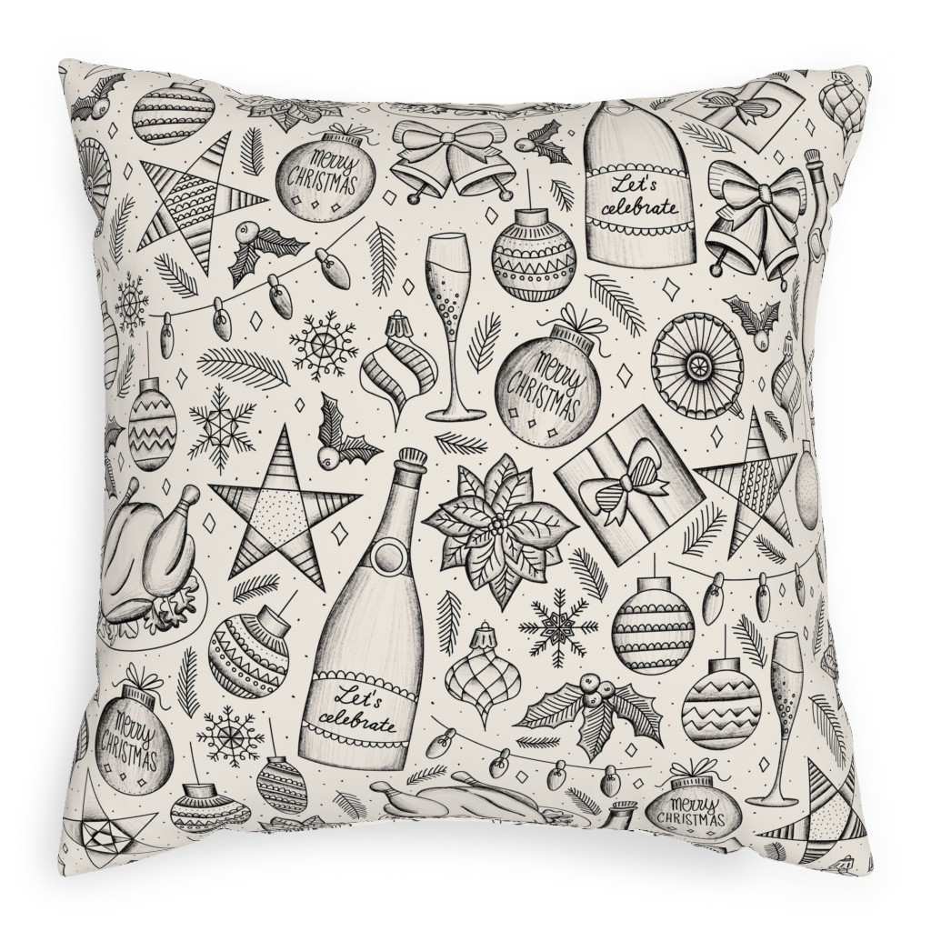 Vintage Christmas Dinner Pillow, Woven, Beige, 20x20, Single Sided, Beige, Pearl