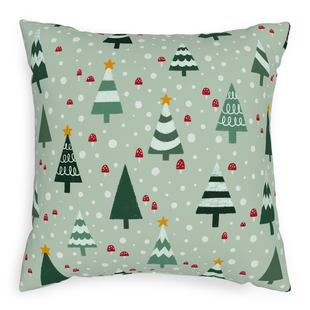 Christmas Forest - Green Pillow, Woven, Beige, 20x20, Single Sided, Green