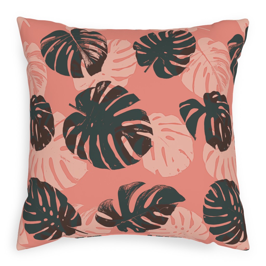 Monstera Leaves - Calypso Pillow, Woven, Beige, 20x20, Single Sided, Pink