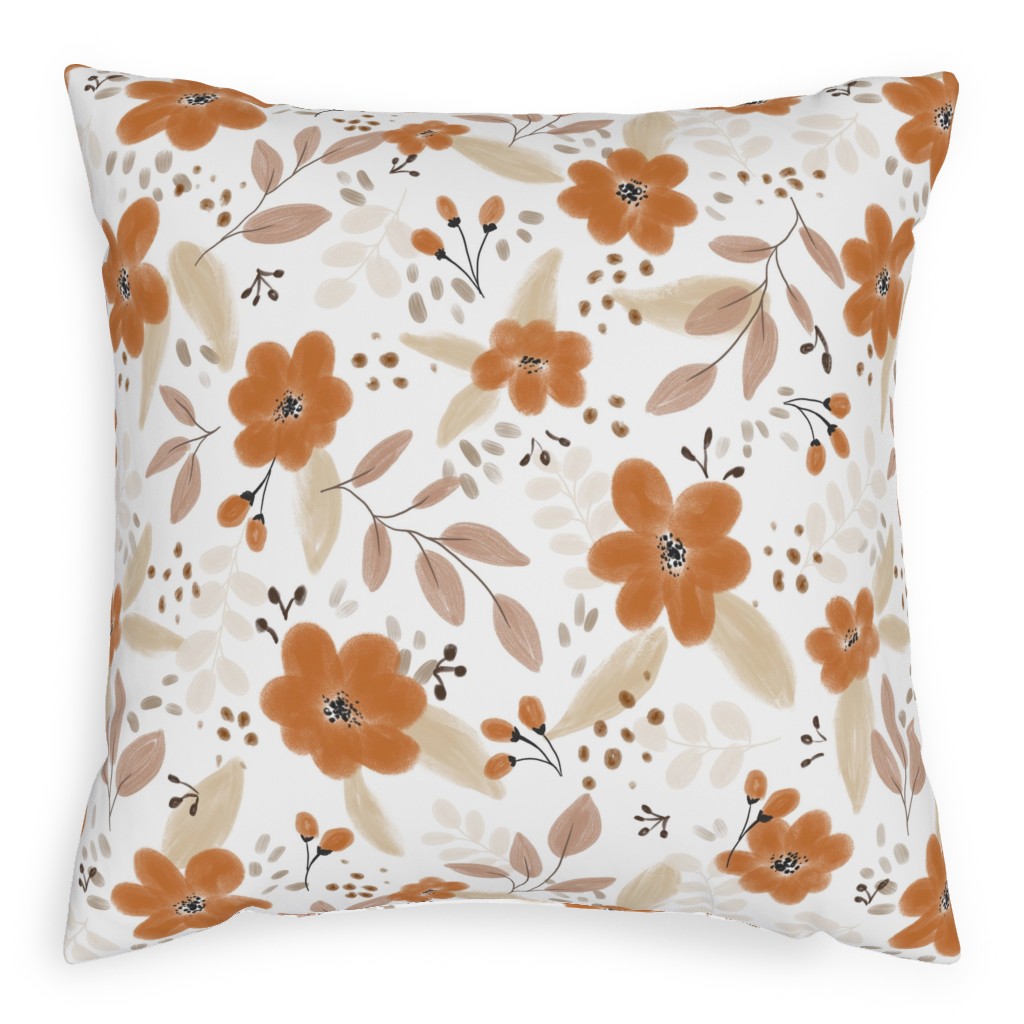 Fall Florals Pillow, Woven, Beige, 20x20, Single Sided, Orange, Antique White