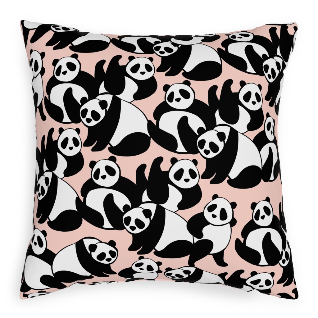 Retro Panda Playground Pillow, Woven, Beige, 20x20, Single Sided, Pink, Blush Pink
