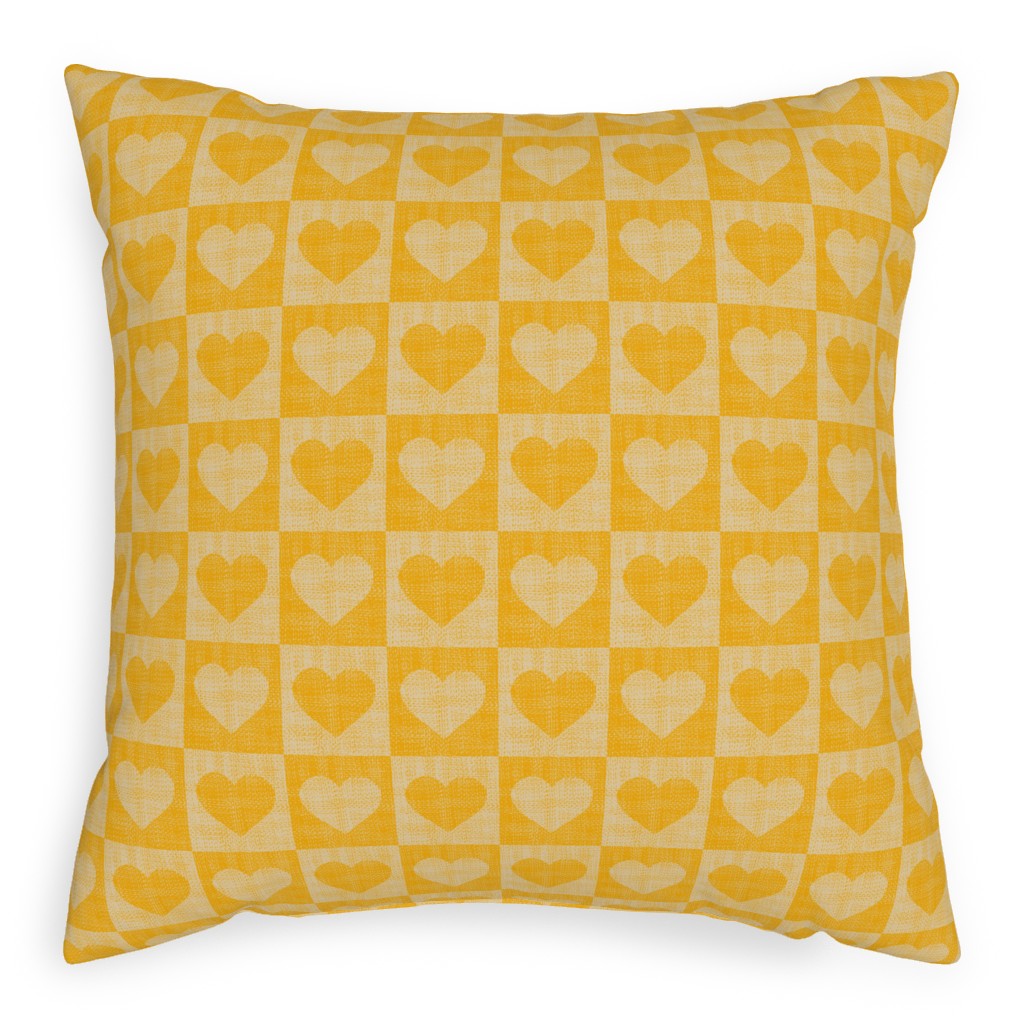 Love Hearts Check - Yellow Pillow, Woven, Beige, 20x20, Single Sided, Yellow, Classic Yellow