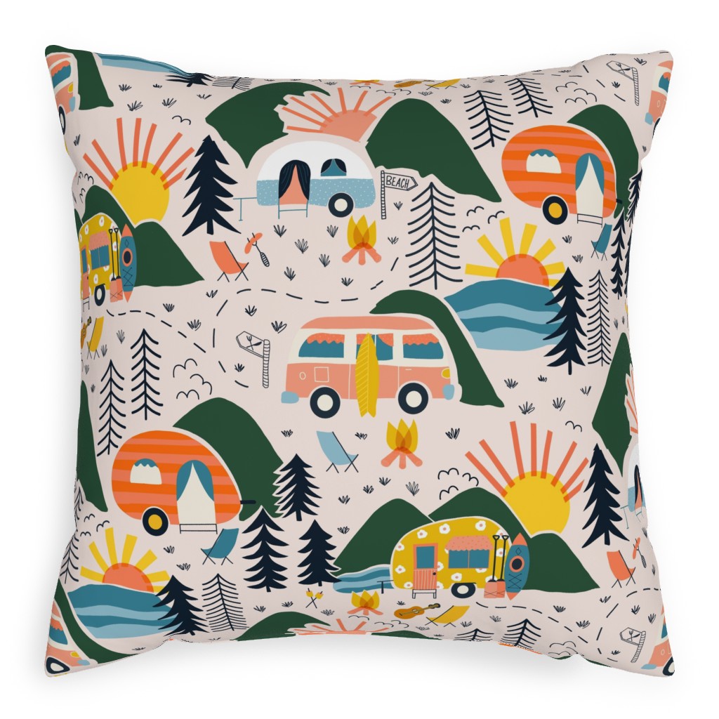 Camping Pillow, Woven, Beige, 20x20, Single Sided, Multicolor