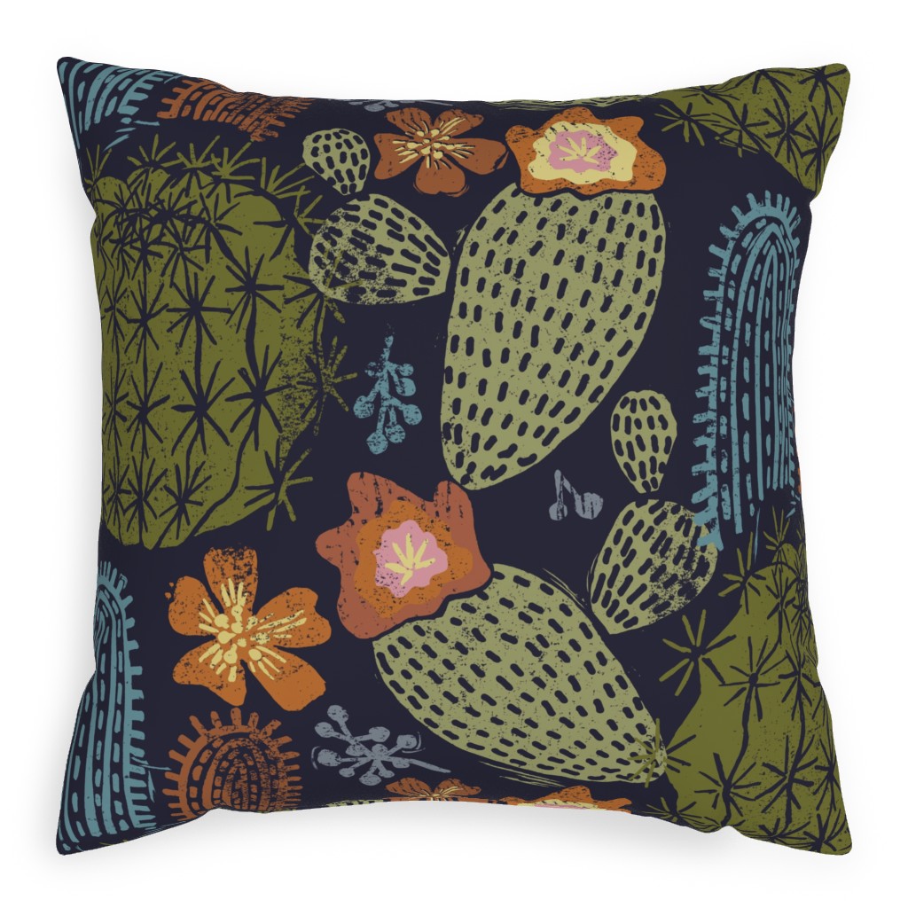 Cactus Garden - Dark Pillow, Woven, Beige, 20x20, Single Sided, Green