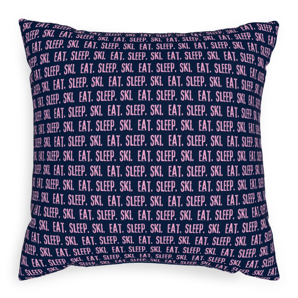 Eat Sleep Ski Pillow, Woven, Beige, 20x20, Single Sided, Blue