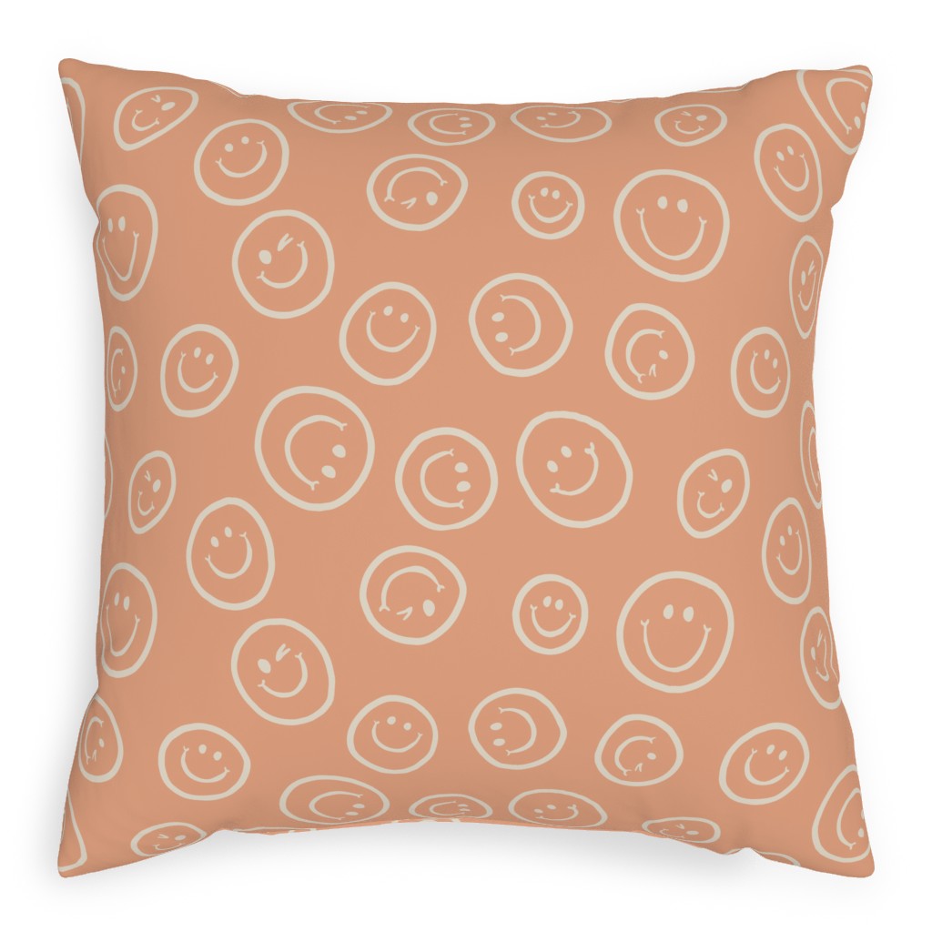 Smiley Winking Faces Pillow, Woven, Beige, 20x20, Single Sided, Pink, Taffy