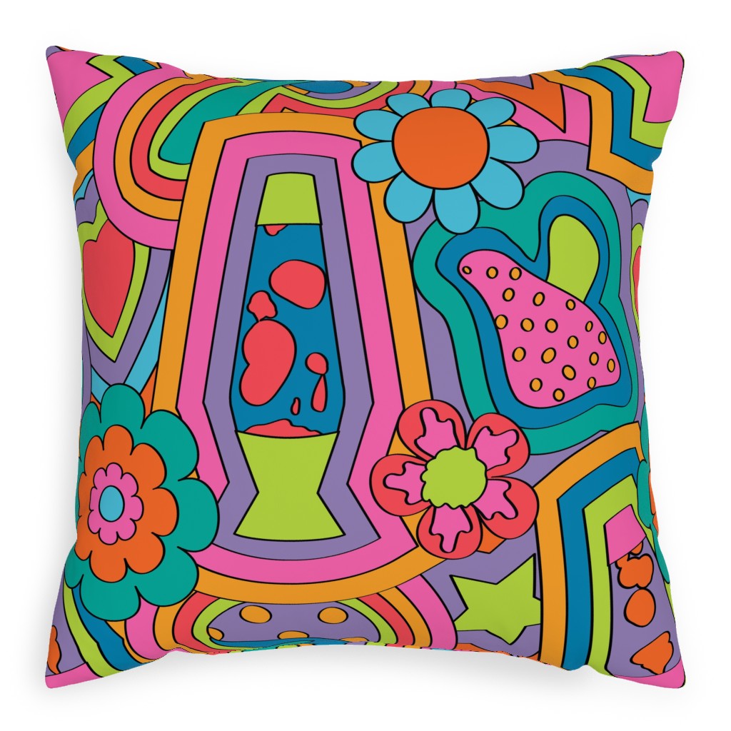 Psychedelic 60s Rainbow - Neon Pillow, Woven, Beige, 20x20, Single Sided, Multicolor