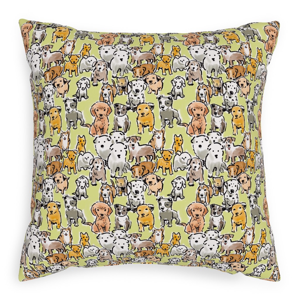 Puppies Pillow, Woven, Beige, 20x20, Single Sided, Yellow, Canary
