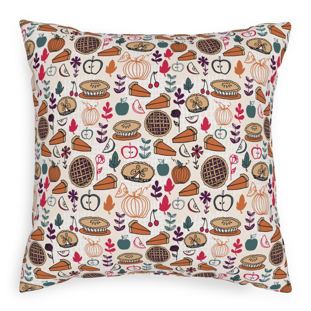 Thanksgiving Apple and Pumpkin Pies Pillow, Woven, Beige, 20x20, Single Sided, Multicolor