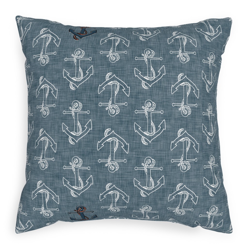 Anchors Away - Textured Blue Pillow, Woven, Beige, 20x20, Single Sided, Blue
