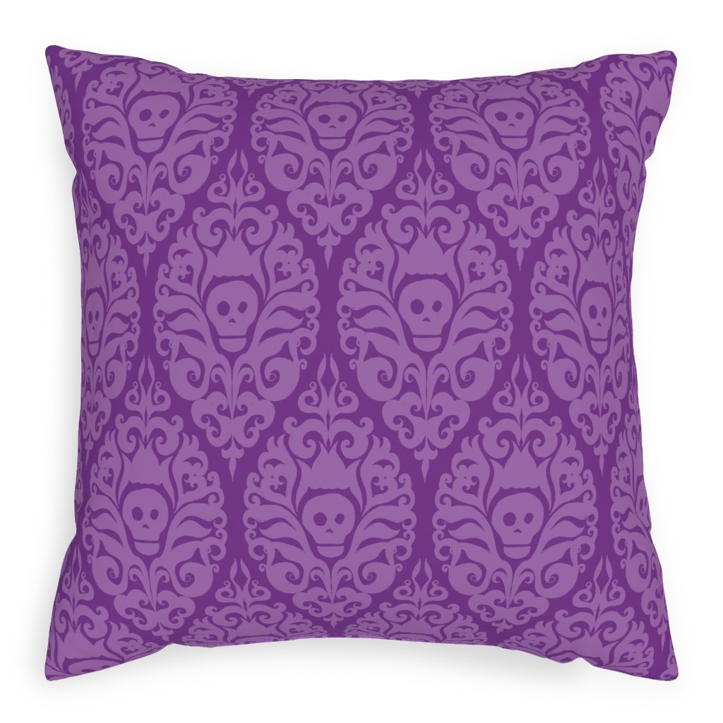 Spooky Damask - Purple Pillow, Woven, Beige, 20x20, Single Sided, Purple, Purple