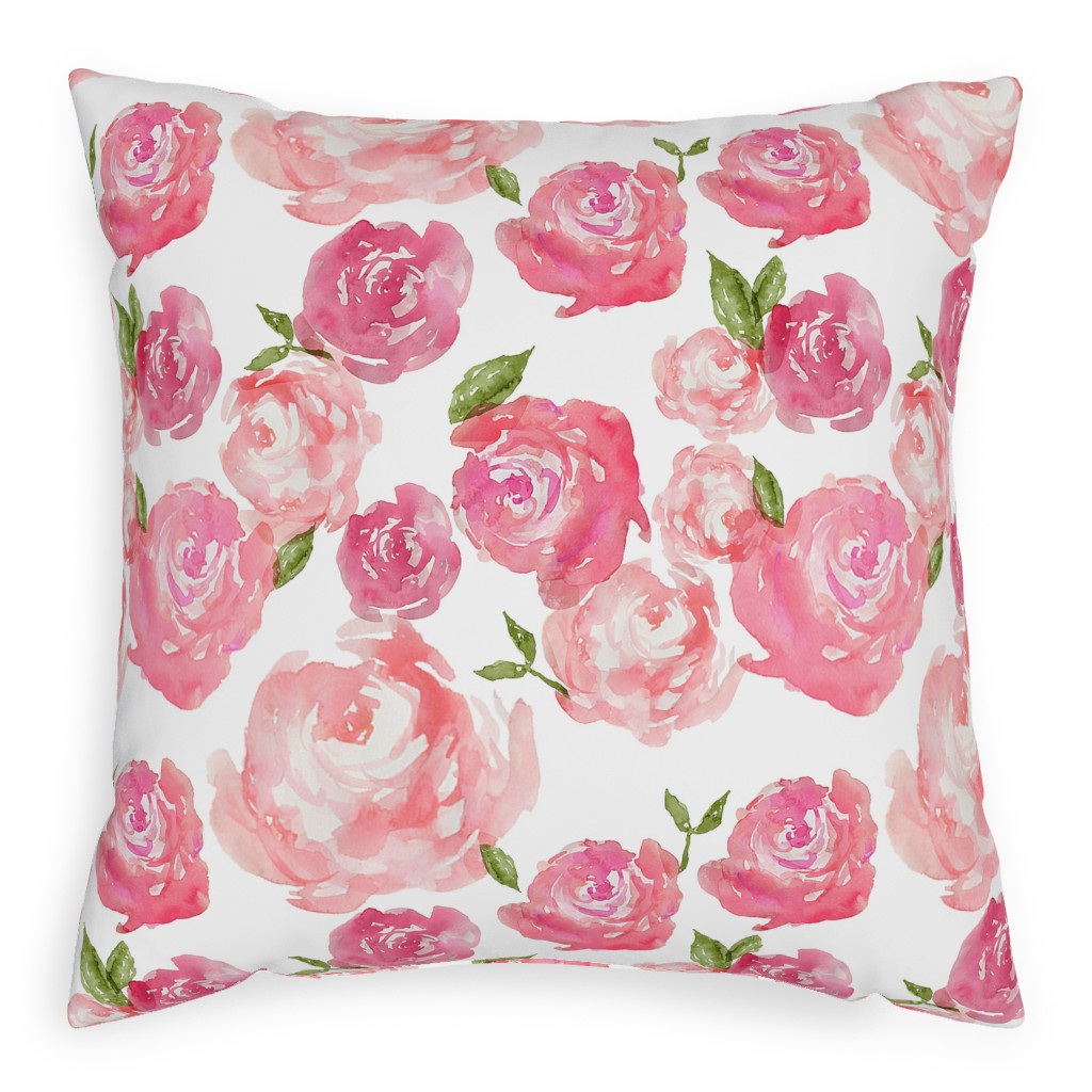Watercolor Floral Pillow, Woven, Beige, 20x20, Single Sided, Pink