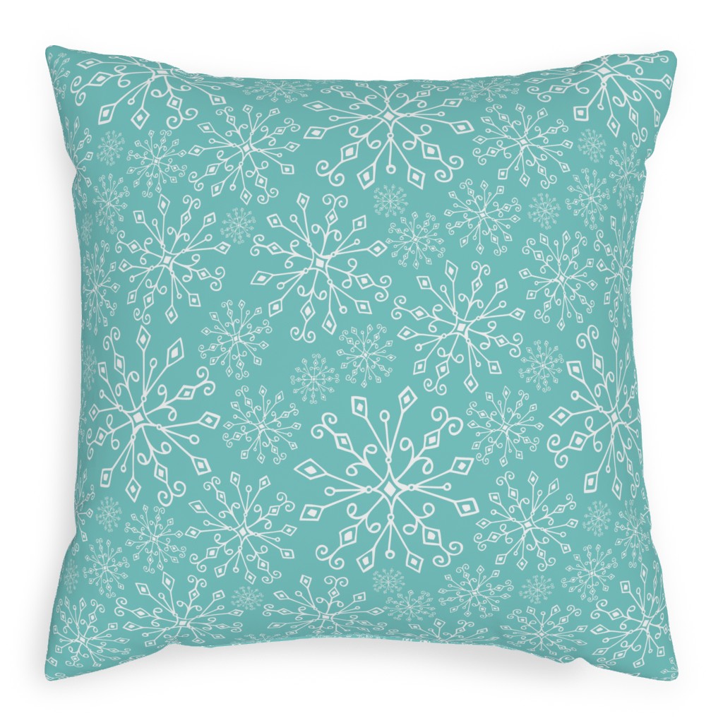 Frost Snowflakes Pillow, Woven, Beige, 20x20, Single Sided, Blue