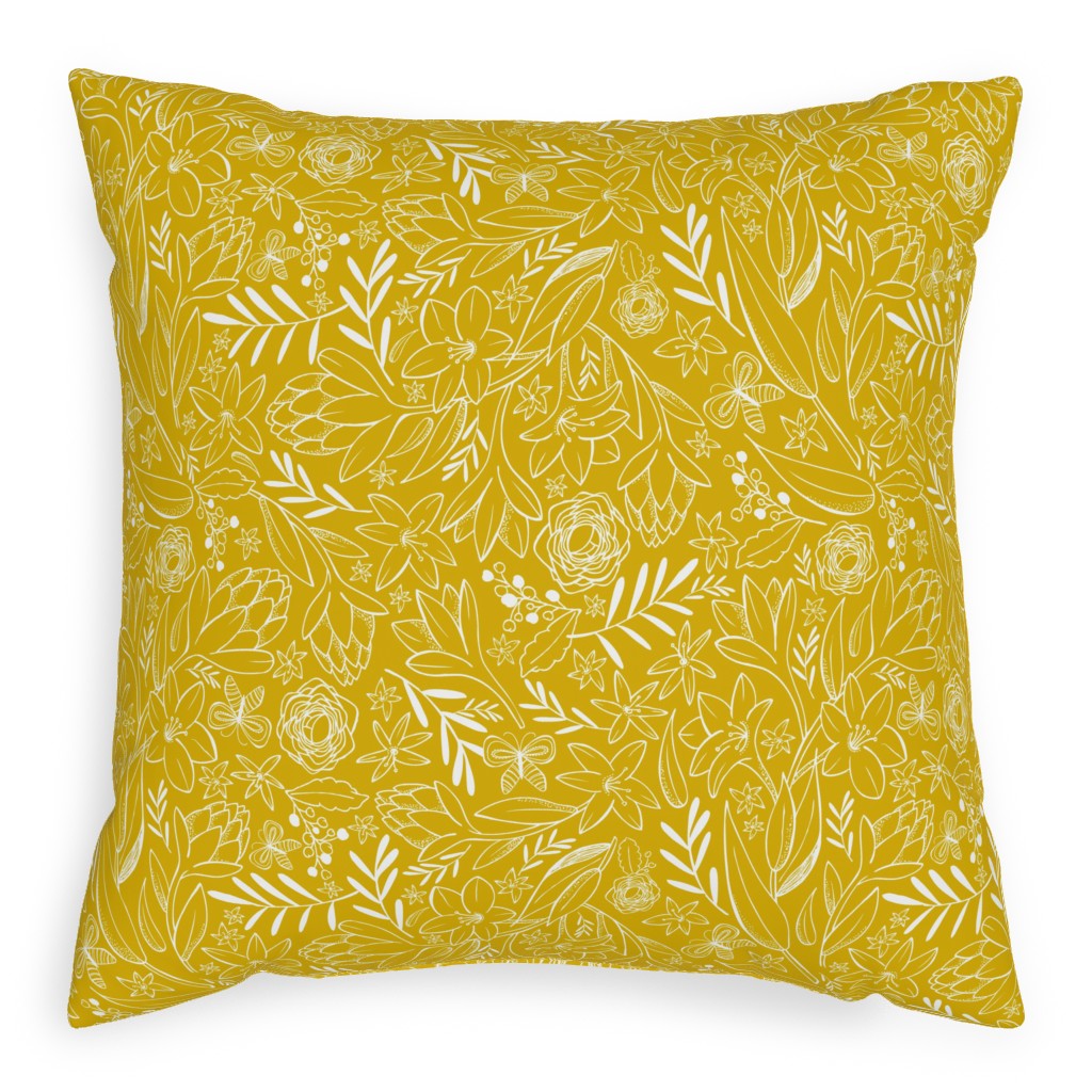 Botanical Floral Sketchbook - Yellow Pillow, Woven, Beige, 20x20, Single Sided, Yellow, Classic Yellow