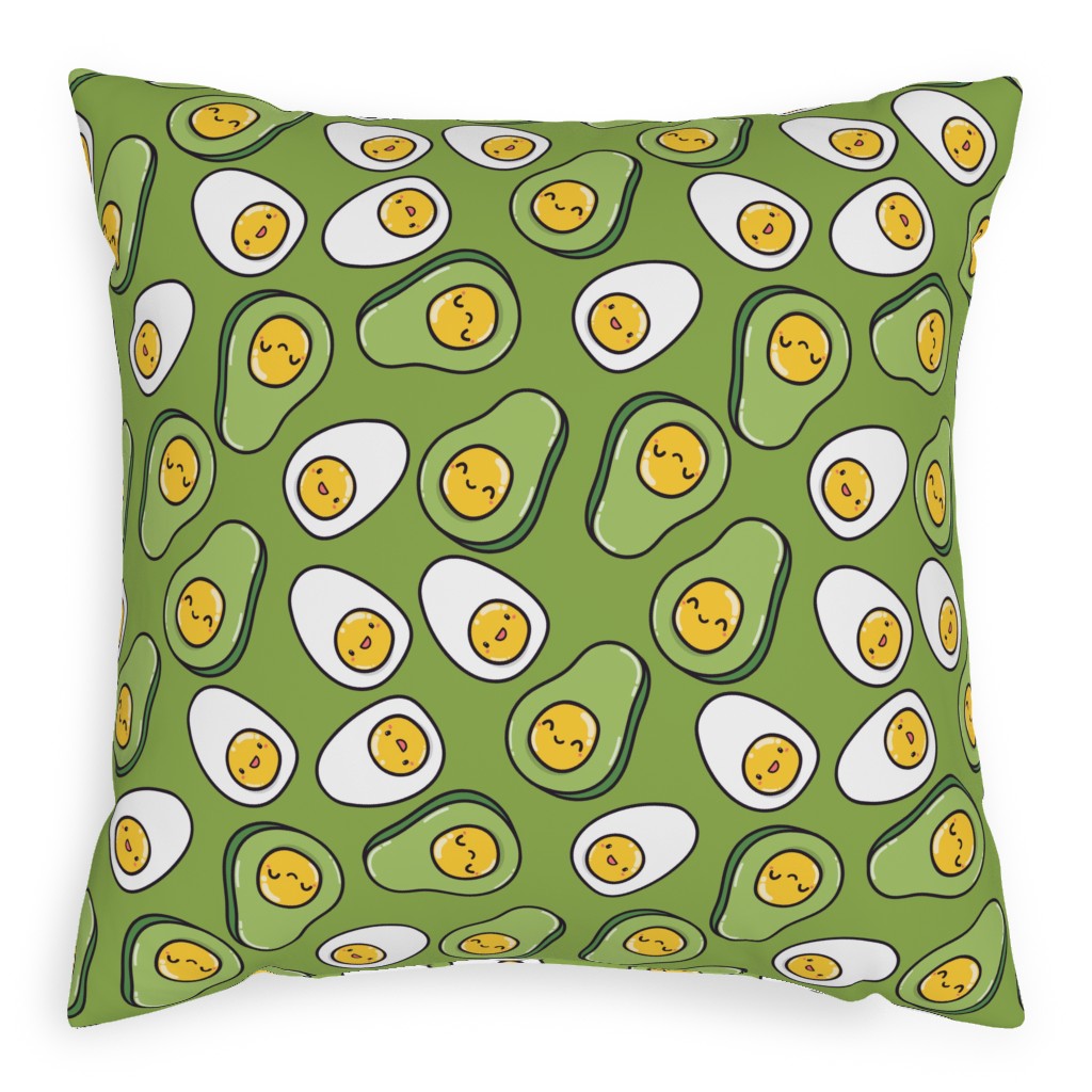 Cute Egg and Avocado - Green Pillow, Woven, Beige, 20x20, Single Sided, Green, Classic Green