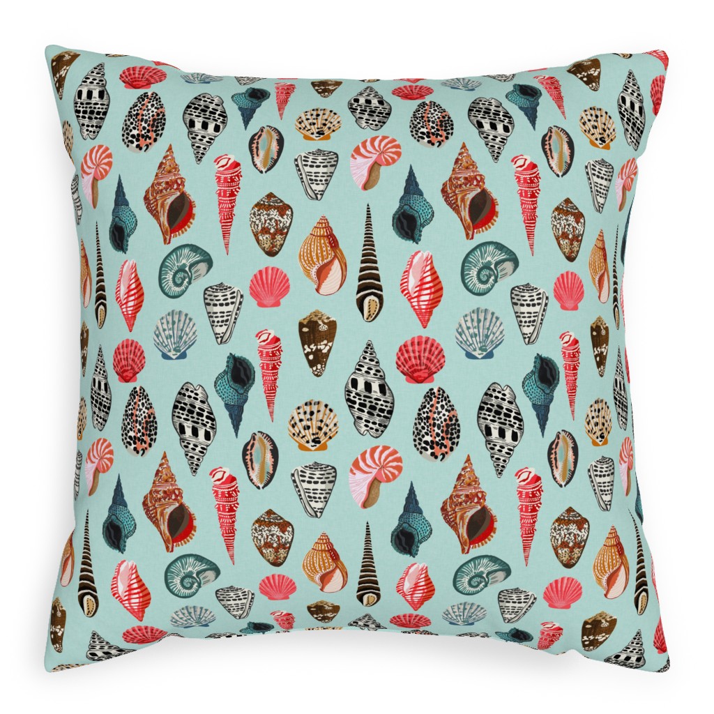 Seashells Beach Summer - Mint Pillow, Woven, Beige, 20x20, Single Sided, Multicolor