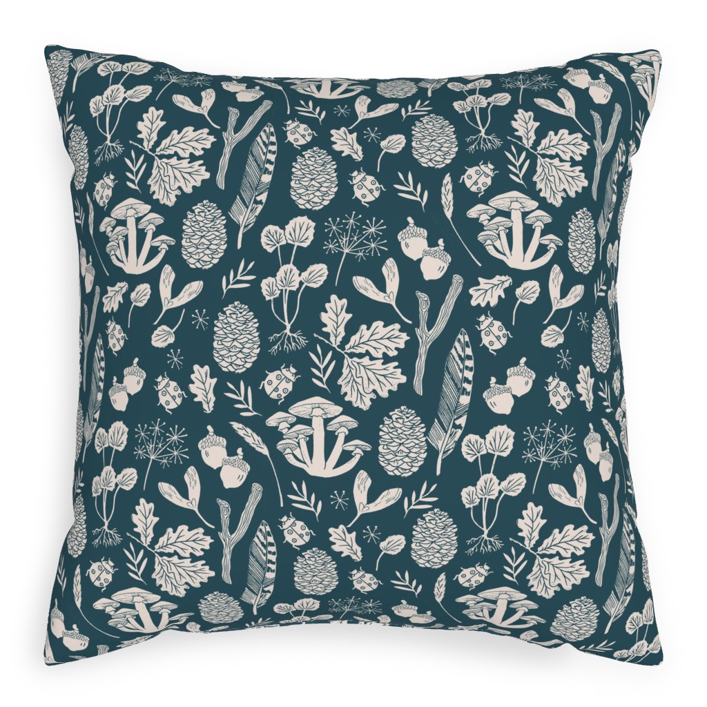 Nature Walk in Autumn - Blue and Cream Pillow, Woven, Beige, 20x20, Single Sided, Blue