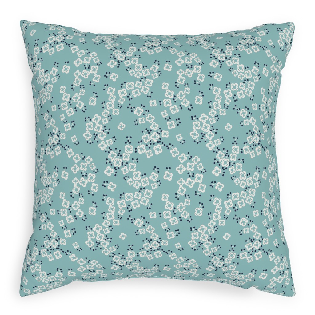 Japanese Blossom - Blue Pillow, Woven, Beige, 20x20, Single Sided, Blue, True Blue