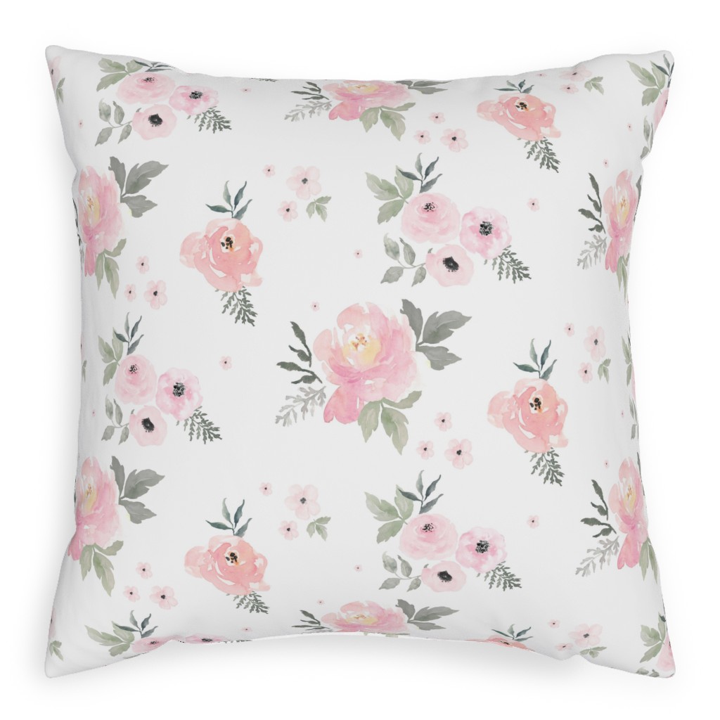 Sweet Blush Roses - Pink Pillow, Woven, Beige, 20x20, Single Sided, Pink